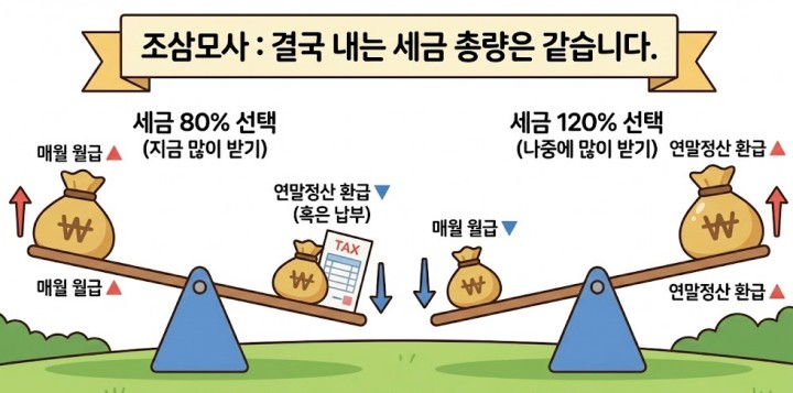 원천징수 비율 선택에 따른 월급과 연말정산의 관계